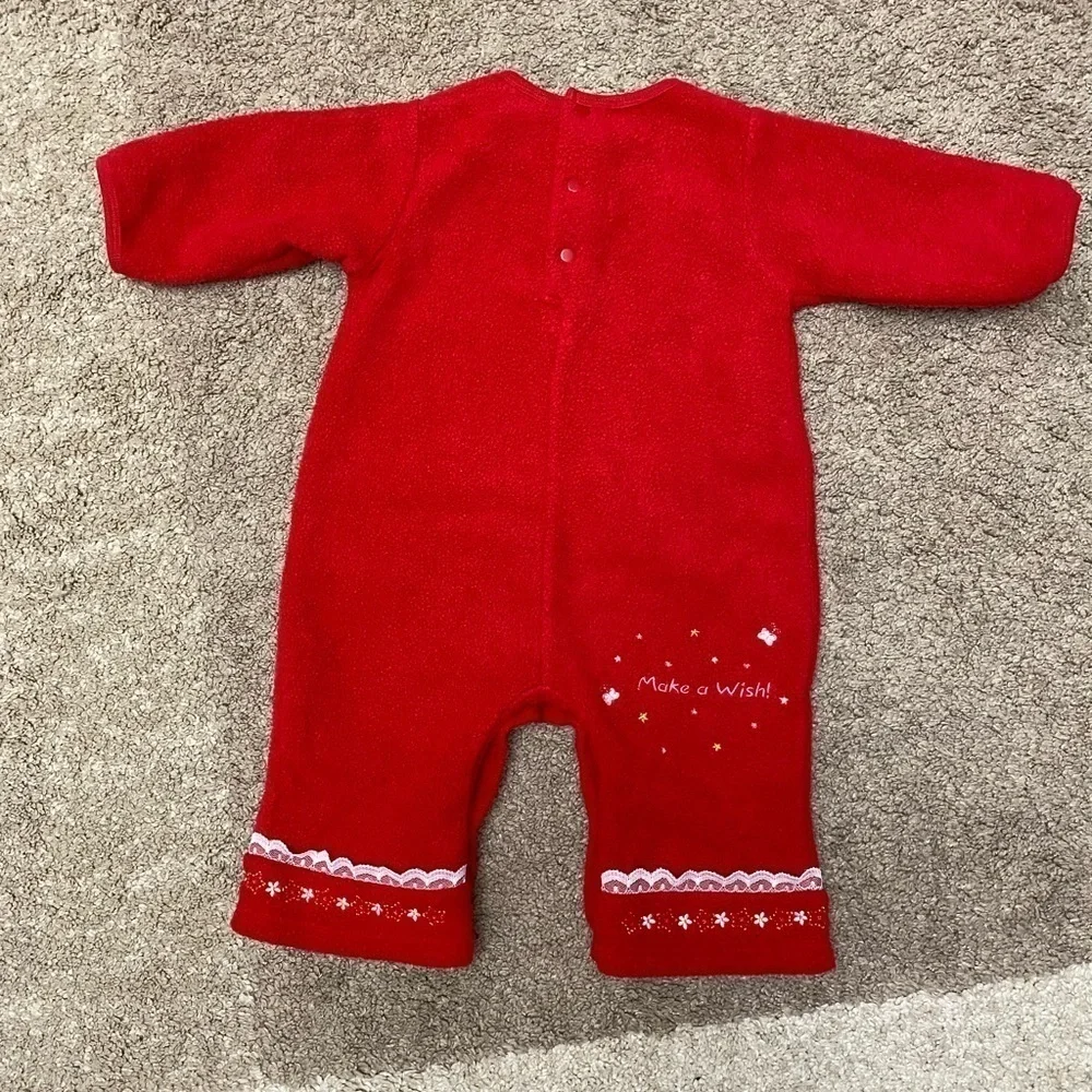 VINTAGE Okie Dokie red fuzzy one piece with pink fairy princess “make a wish”